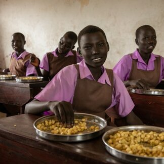 School children having lunch